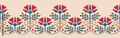 Motif ethnic handmade border beautiful art. Ethnic leaf floral background art. folk embroidery, Mexican, Peruvian, Indian, Asia, Moroccan, Turkey, and Uzbek style. Aztec geometric art ornament print. photo