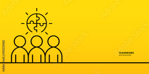 Businessman standing with jigsaw on yellow background. Project management and processing concept. Business planning and strategy