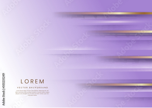 Abstract 3d luxury white and soft purple elegant geometric horizontal overlay layer background with golden lines.