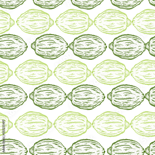 Seamless pattern engraved lemons. Vintage background citrus fruit in hand drawn style. Whole lemon or lime sketch.