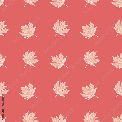Leaves maple canadian engraved seamless pattern. Vintage background botanical with foliage in hand drawn style.