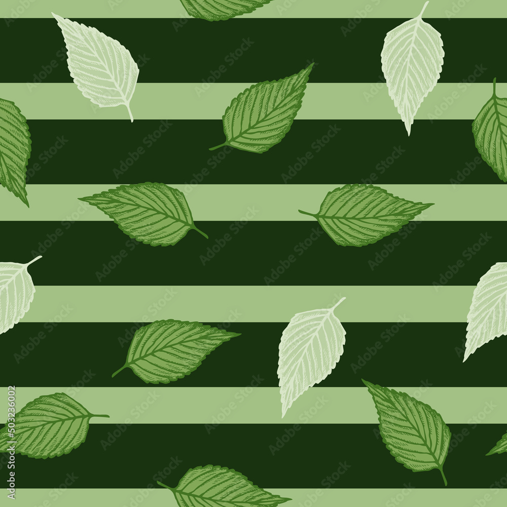 Fototapeta premium Seamless pattern engraved tree leaves. Vintage background botanical with foliage in hand drawn style.