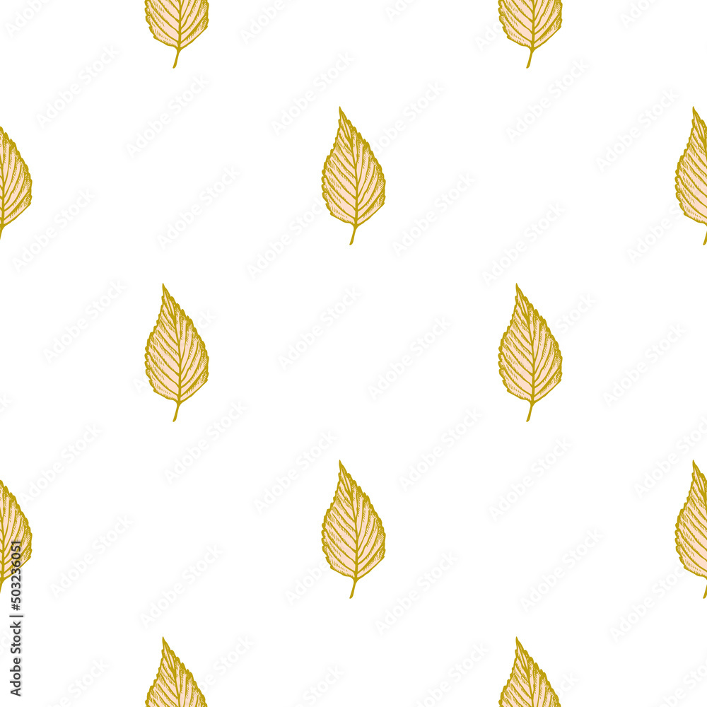 Obraz premium Seamless pattern engraved tree leaves. Vintage background botanical with foliage in hand drawn style.