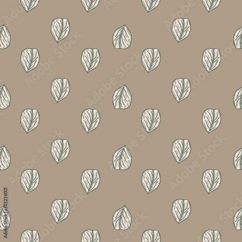 Seamless pattern engraved tree leaves. Vintage background botanical with foliage in hand drawn style.