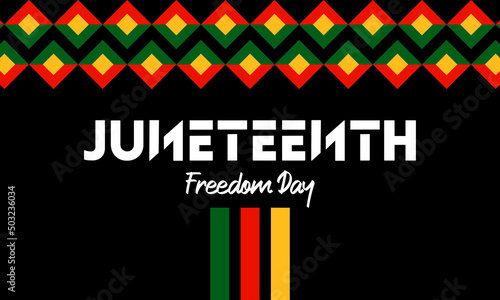 19 June African American Emancipation Day. Juneteenth Freedom Day. 19 June beautiful lettering with geometric shapes pattern over black background. vector illustration
