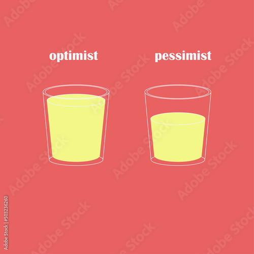The glass is full and half filled with water. Concept of optimist and pessimist. Human psychology. Prostavector illustration