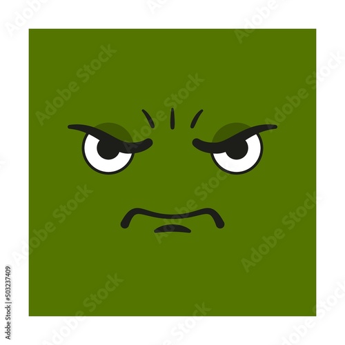 square Emoticon with angry  dissatisfied mood and emotion. Cartoon Vector illustration of cute character for avatars