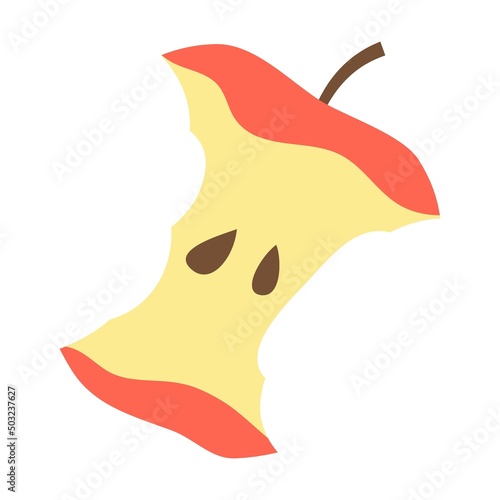 apple core. Garbage recycle bin. Vector illustration of trash container classification. Cartoon plastic, glass, metal, organic, paper trash for dustbins isolated on white