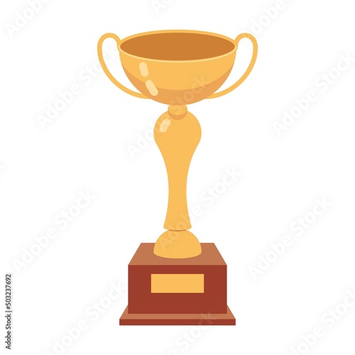 tall Gold trophy cup for winner with bowl. Vector illustrations of awards for victory in championship