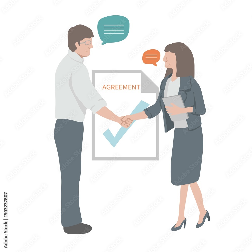 Obraz premium Business people make success agreement vector illustration, business concept