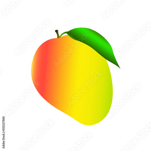 Fresh ripen mango with leaf vector isolated. Juicy mango icon. Mangifera Indica.