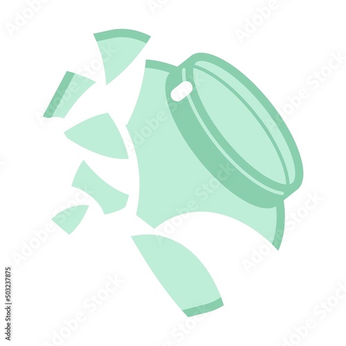 broken glass jar. Garbage recycle bin. Vector illustration of trash container classification. Cartoon plastic, glass, metal, organic, paper trash for dustbins isolated on white