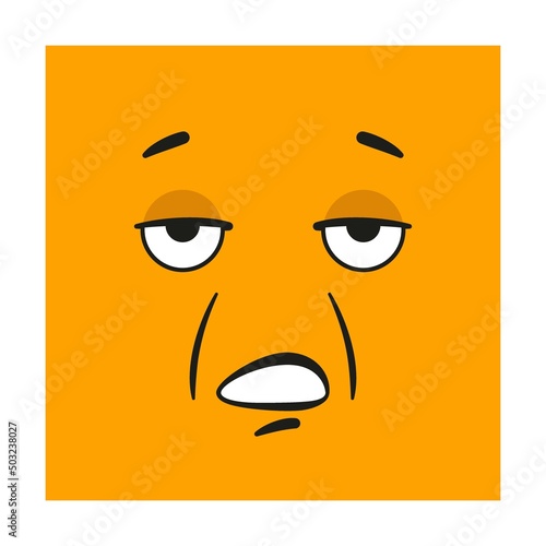 square Emoticon with fatigue, apathy, indifference mood and emotion. Cartoon Vector illustration of cute character for avatars