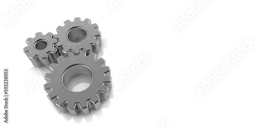 Metal gears, 3d steel industrial gears - white background