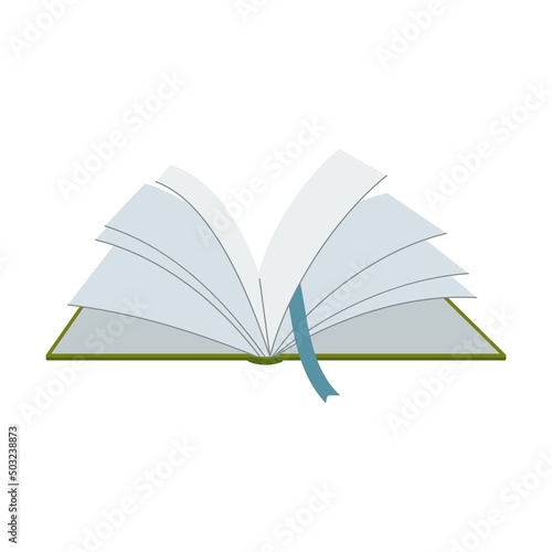 open book pages with bookmark for study. Cartoon paper notebook vector illustration of books with bookmarks, textbook from library