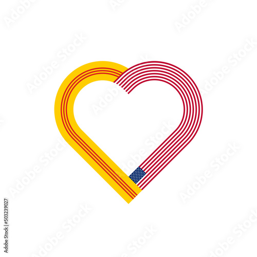 heart outline icon of south vietnam and united states flags. vector illustration isolated on white background