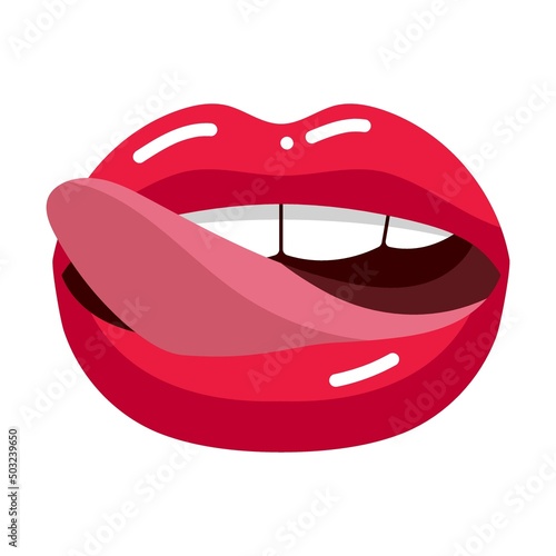 Sexy female open mouth with playful tongue, cartoon illustration. Woman and girls lips