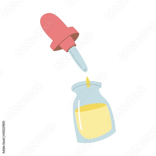 drop of extract, cosmetic oil cosmetics bottle for skin. Vector illustration. Cartoon nail file lotion cream isolated on white. Skincare, makeup, health concept