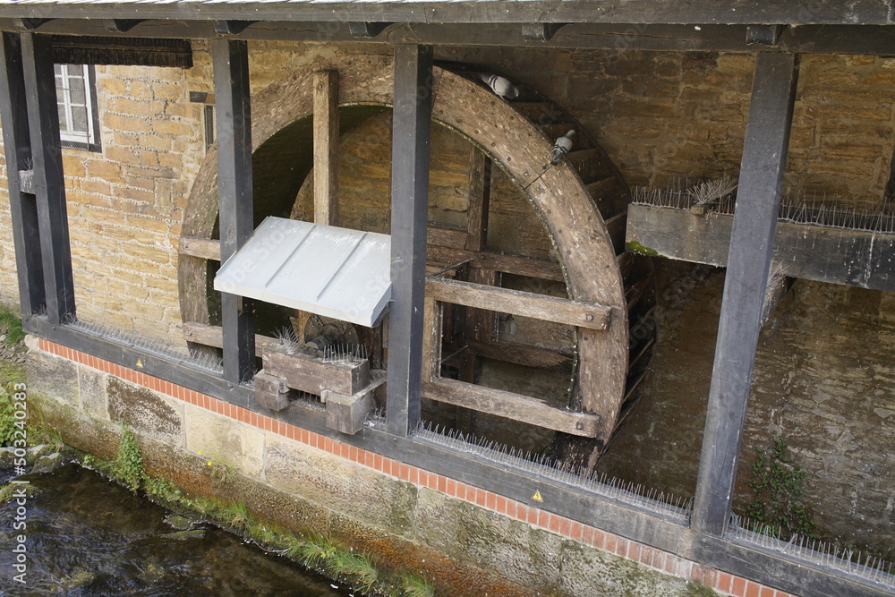 Due to a lack of water, the Lohmühle water wheel is temporarily at a standstill. Goslar, Germany on May 06, 2022. Due to a lack of water, the Lohmühle water wheel is temporarily at a standstill. Goslar, Germany on May 06, 2022.