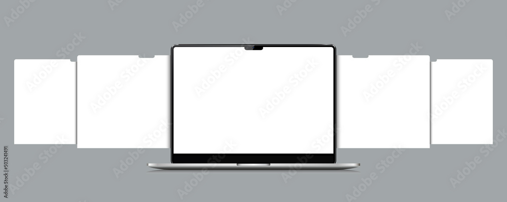 Laptop with blank web pages. Mockup for showing screenshots of web-sites.