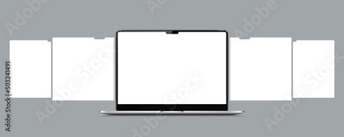 Laptop with blank web pages. Mockup for showing screenshots of web-sites.