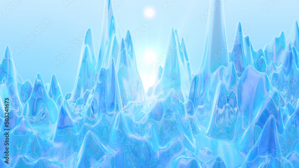 Abstract Blue Ice Spike Field on Transparent Clear Frozen Landscape ...