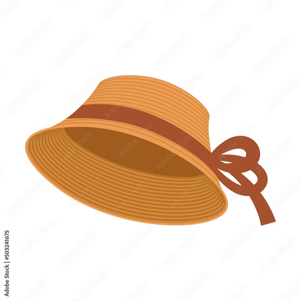 women straw hat with ribbon vector illustration. Summer designs of yellow hat with wide brims, clothes for farmers isolated on white back women straw hat with ribbon vector illustration. Summer designs of yellow hat with wide brims, clothes for farmers isolated on white back