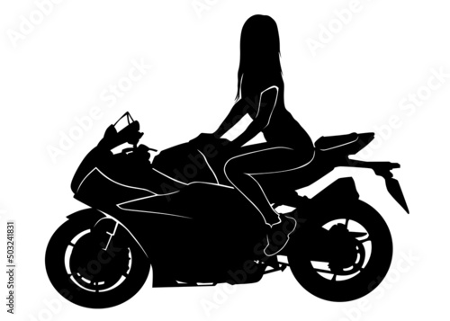 Old big bike and beautiful woman white background