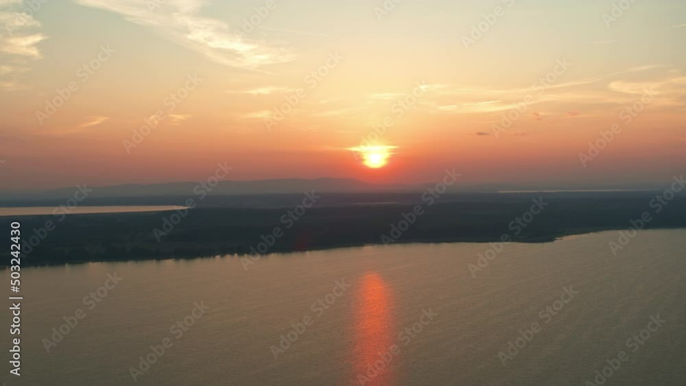 Aerial view of the sunset over the lake Aerial view of the sunset over the lake