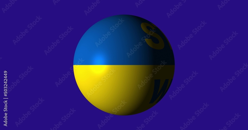 Flag of Ukraine in the globe, which returns with the inscription stop war