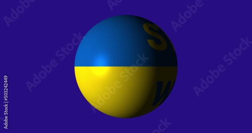 Flag of Ukraine in the globe  which returns with the inscription stop war