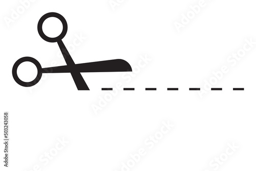 Cutting line by scissors vector icon. Separation paper sign. Trim coupone symbol.