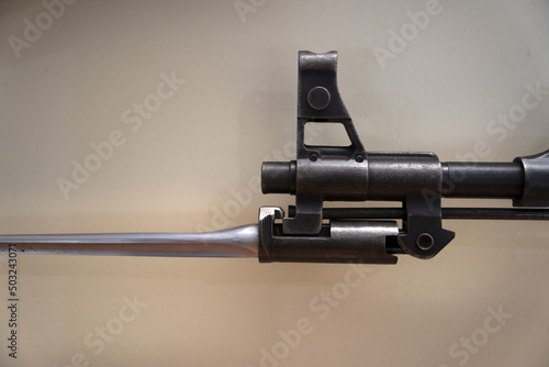 Leinwand Poster war machine gun close up bayonet