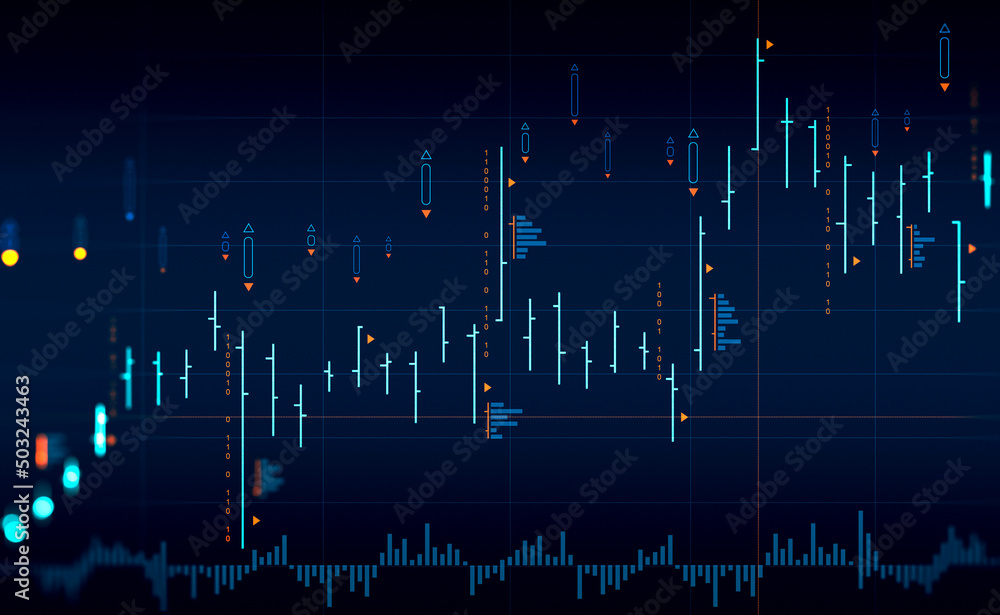 Obraz premium Graph stock market with bar chart and candlesticks