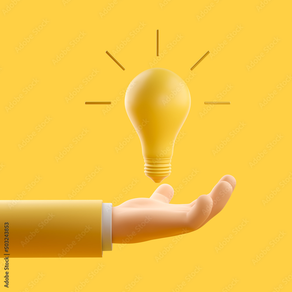 Cartoon hand with lightbulb shining, concept of idea Cartoon hand with lightbulb shining, concept of idea