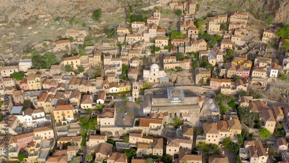 Aerial view Beautiful old medieval castle town of Monemvasia in Lakonia, Peloponnese, Greece. Aerial view Beautiful old medieval castle town of Monemvasia in Lakonia, Peloponnese, Greece.