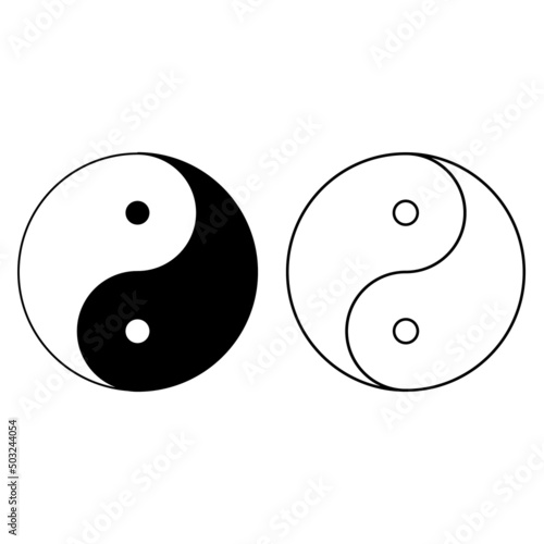 Yin yang set symbol of harmony and balance , line collection icon isolated on white background. Japan culture style