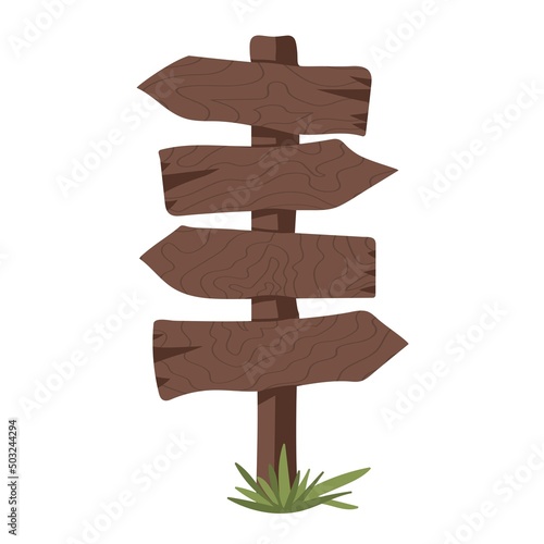 Hand drawn signpost.  Wooden travel sign. Vector illustration.