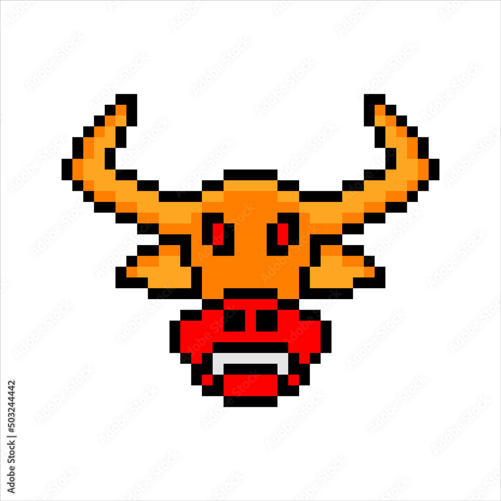 Cow head with pixel art. Vector illustration. Cow head with pixel art. Vector illustration.