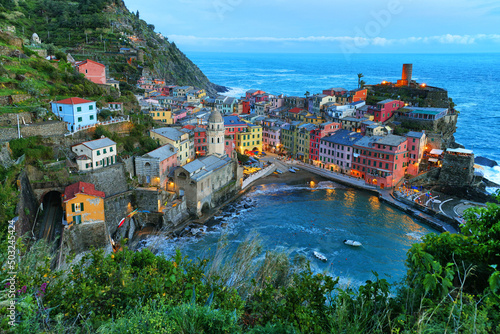 Vernaza village in sunset light, Cinque Terre, Liguria, Italy, Europe.