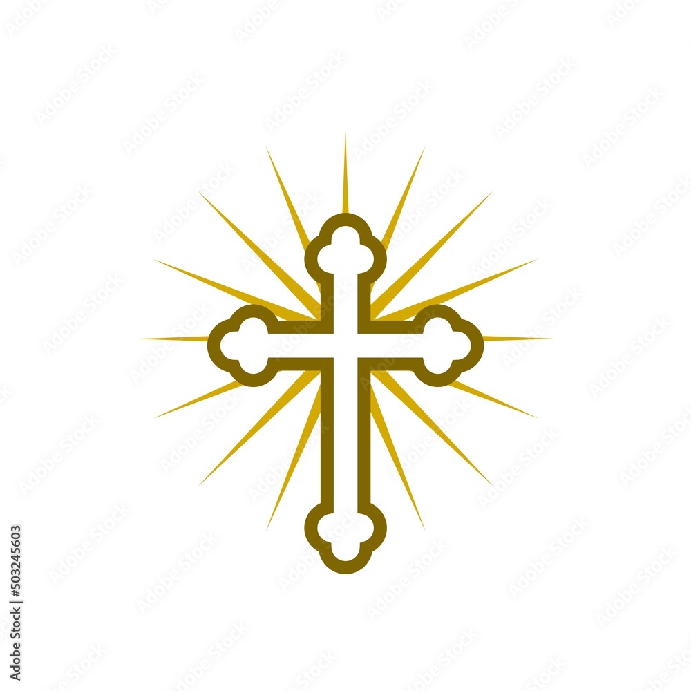 Christian cross with sun rays icon isolated on white background Christian cross with sun rays icon isolated on white background
