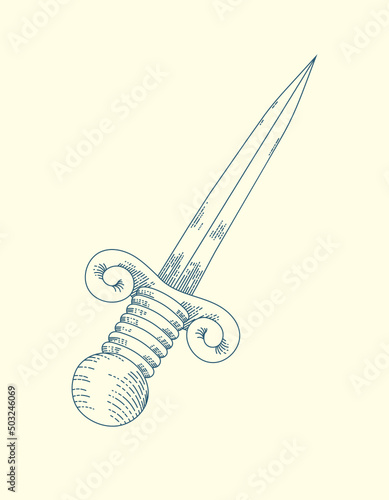 Straight blade drawn in tattoo style.