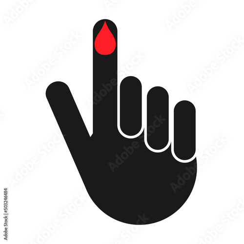 Hand finger with drop blood icon, medical health test symbol, control measurement vector illustration