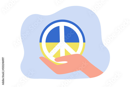 Peace symbol in blue and yellow colors flat vector illustration. People striving for freedom. Togetherness, hope, faith, patriotism, independence, support concept