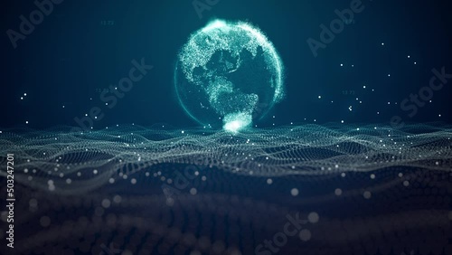 Digital world waves connection Global network, Technology digital data earth rotating, Abstract background animation 4K
