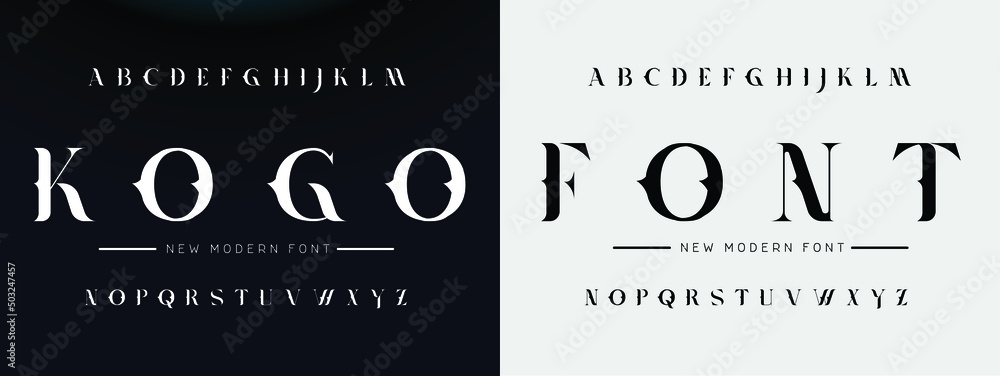 KOGO Abstract Modern Alphabet Font. Typography urban style fonts for technology, digital, movie logo design. vector illustration
 - obrazy, fototapety, plakaty 