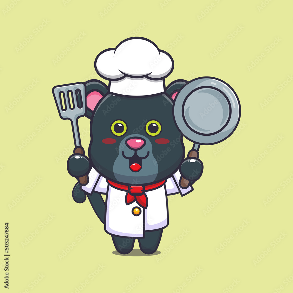 cute panther chef mascot cartoon character