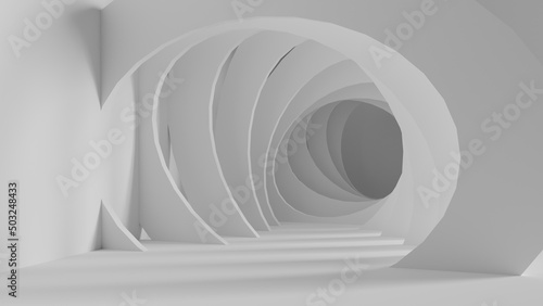 Abstract Architecture Background. 3d Illustration of White Circular Building, Futuristic Technology Design, Modern Geometric Wallpaper, White Circular Design.