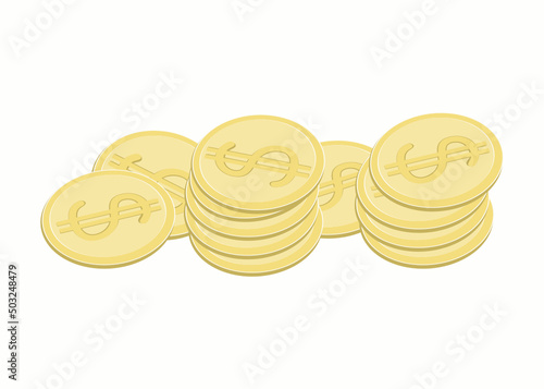 American dollars metallic coins. Vector illustration. Gold coins, cents. Currency. Isolated background.