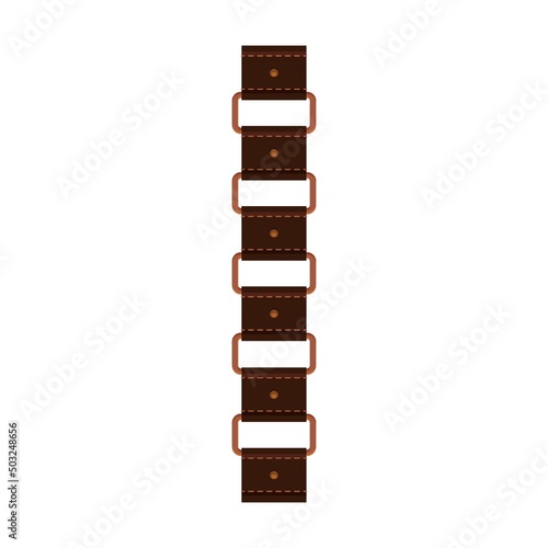 Belt with braiding with rectangular links, pendant and chain. Vector illustration of leather, gold and silver design element isolated on white